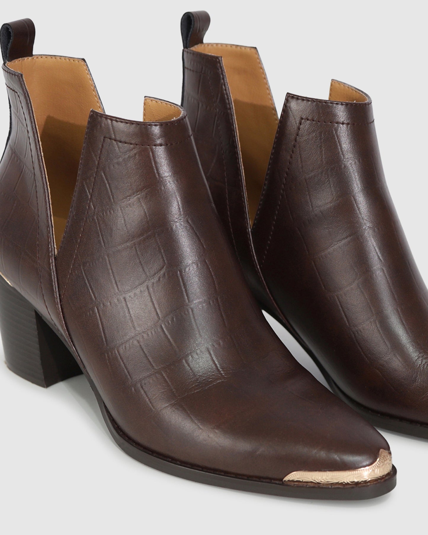 Austin Croc Embossed Ankle Boot - Chocolate
