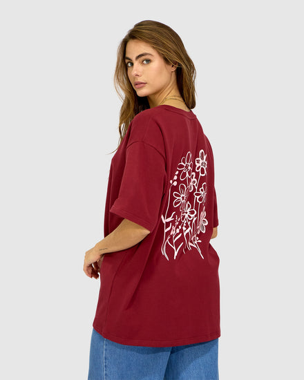 Back to Bloom Oversized T-Shirt - Burgundy