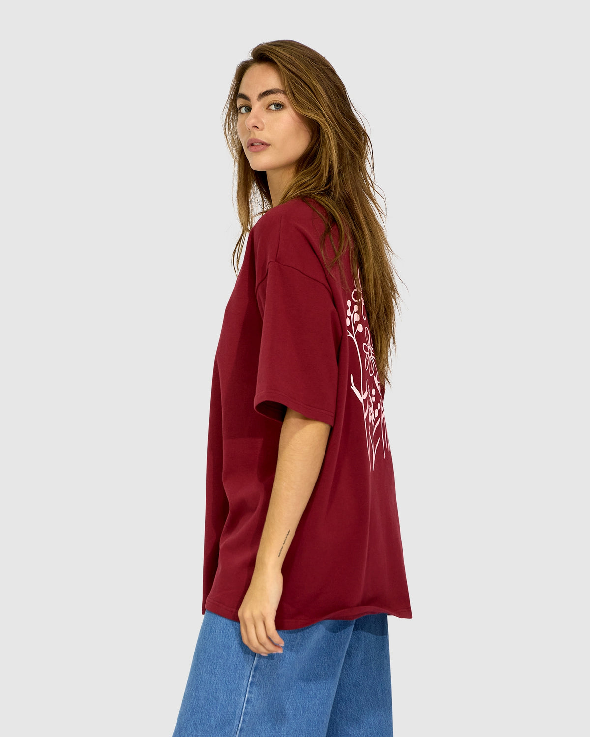 Back to Bloom Oversized T-Shirt - Burgundy