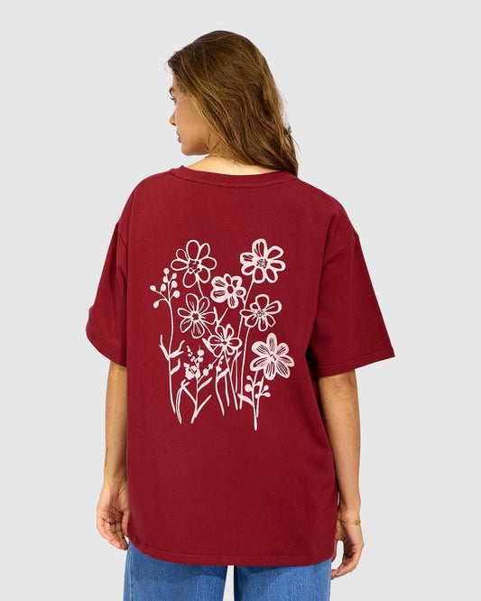 Back to Bloom Oversized T-Shirt - Burgundy