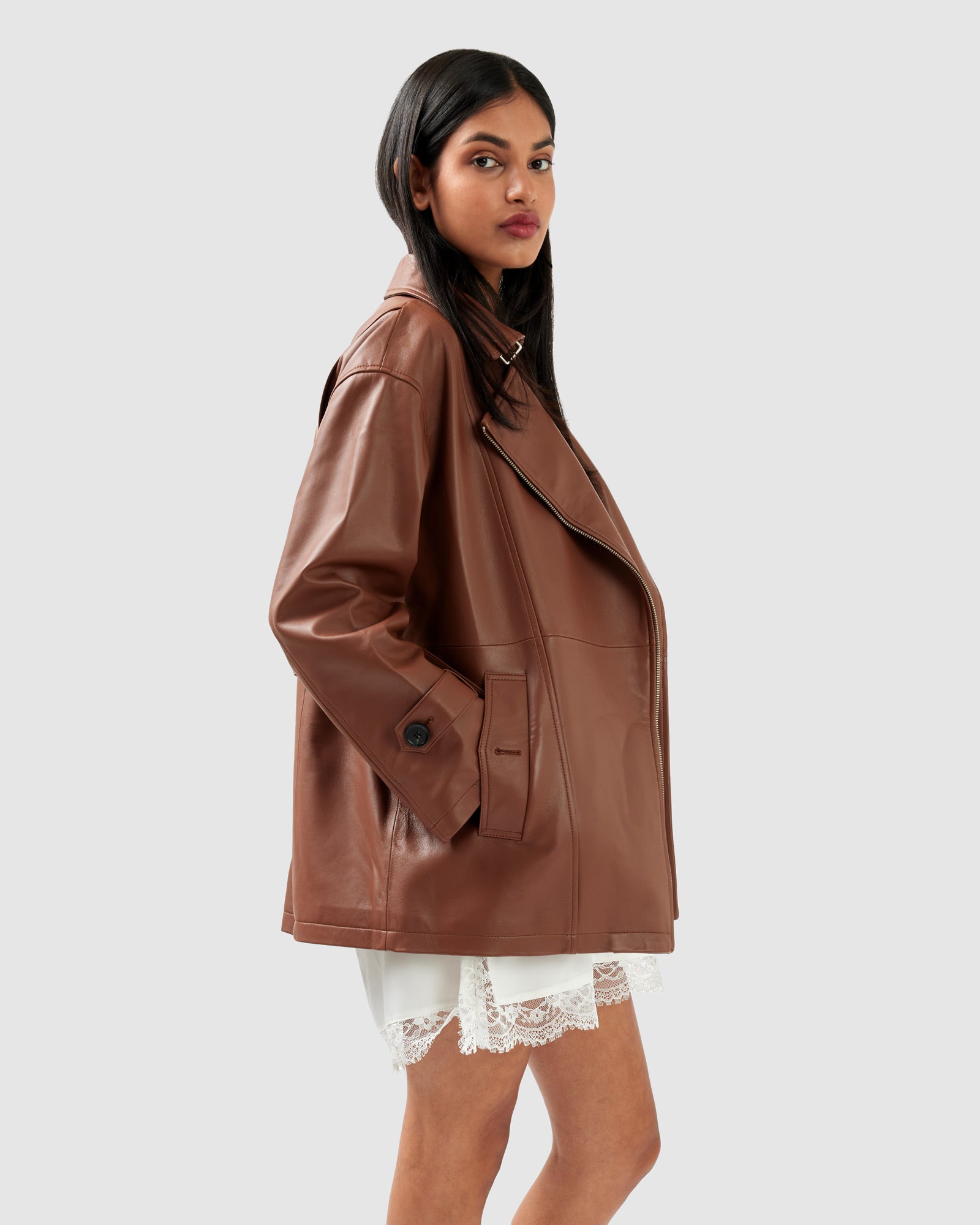 BFF Belted Leather Jacket - Brown – Belle & Bloom