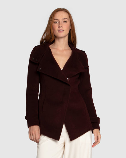 Bad Girl Wool Blend Moto Coat - Burgundy