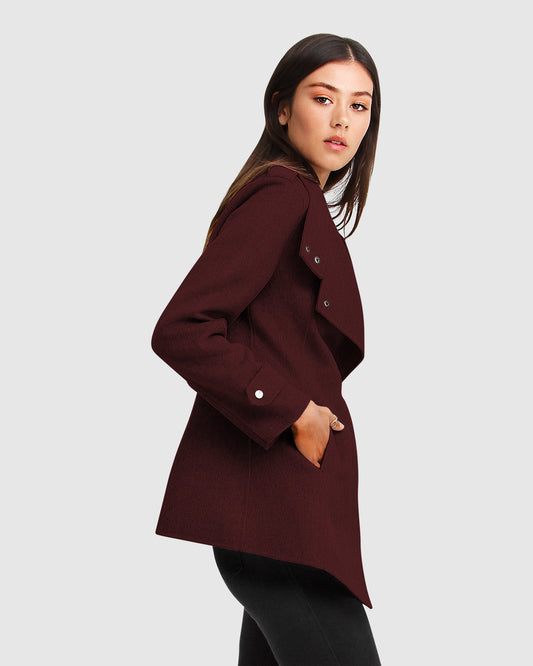 Bad Girl Wool Blend Moto Coat - Burgundy