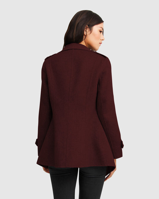 Bad Girl Wool Blend Moto Coat - Burgundy
