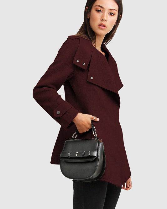 Bad Girl Wool Blend Moto Coat - Burgundy