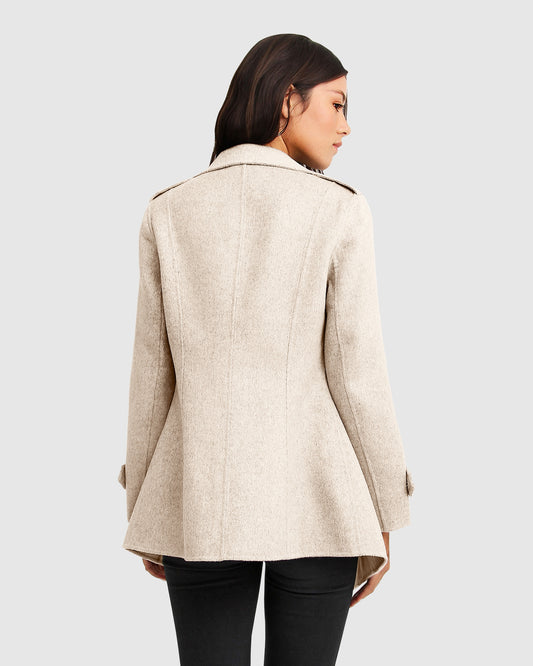 Bad Girl Wool Blend Moto Coat - Oat Marle