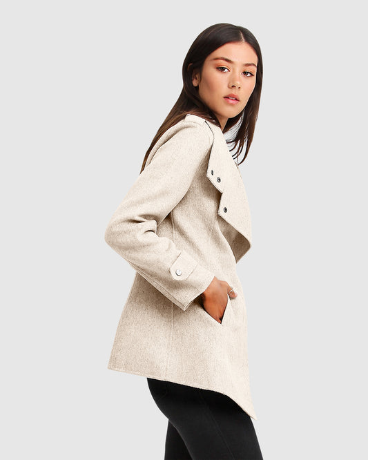 Bad Girl Wool Blend Moto Coat - Oat Marle