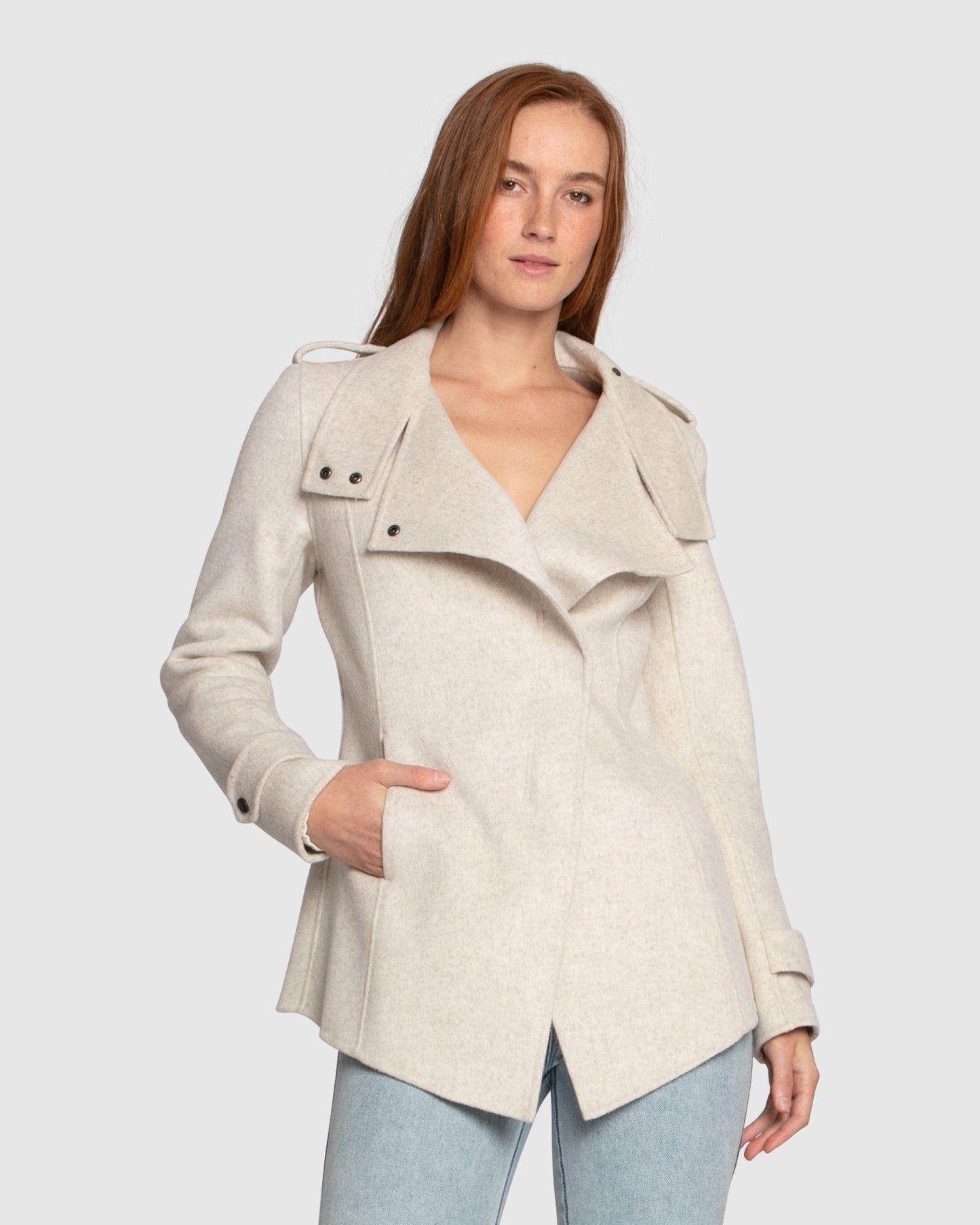 Bad Girl Wool Blend Moto Coat - Oat Marle