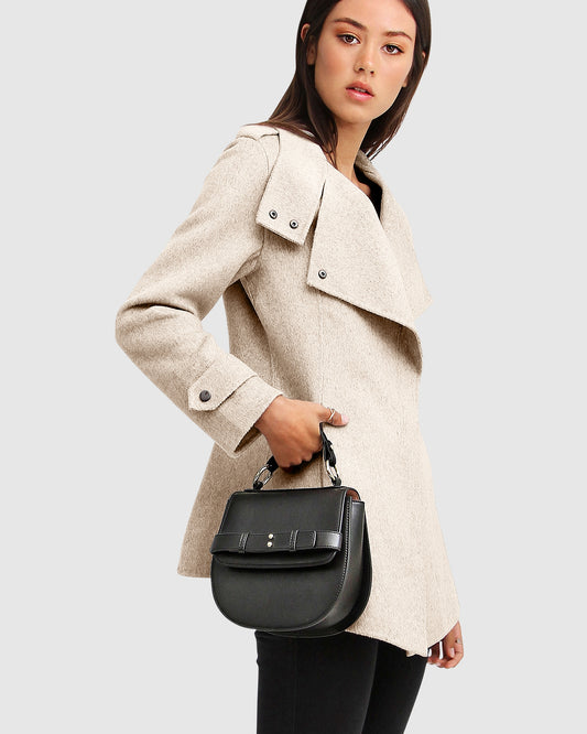 Bad Girl Wool Blend Moto Coat - Oat Marle