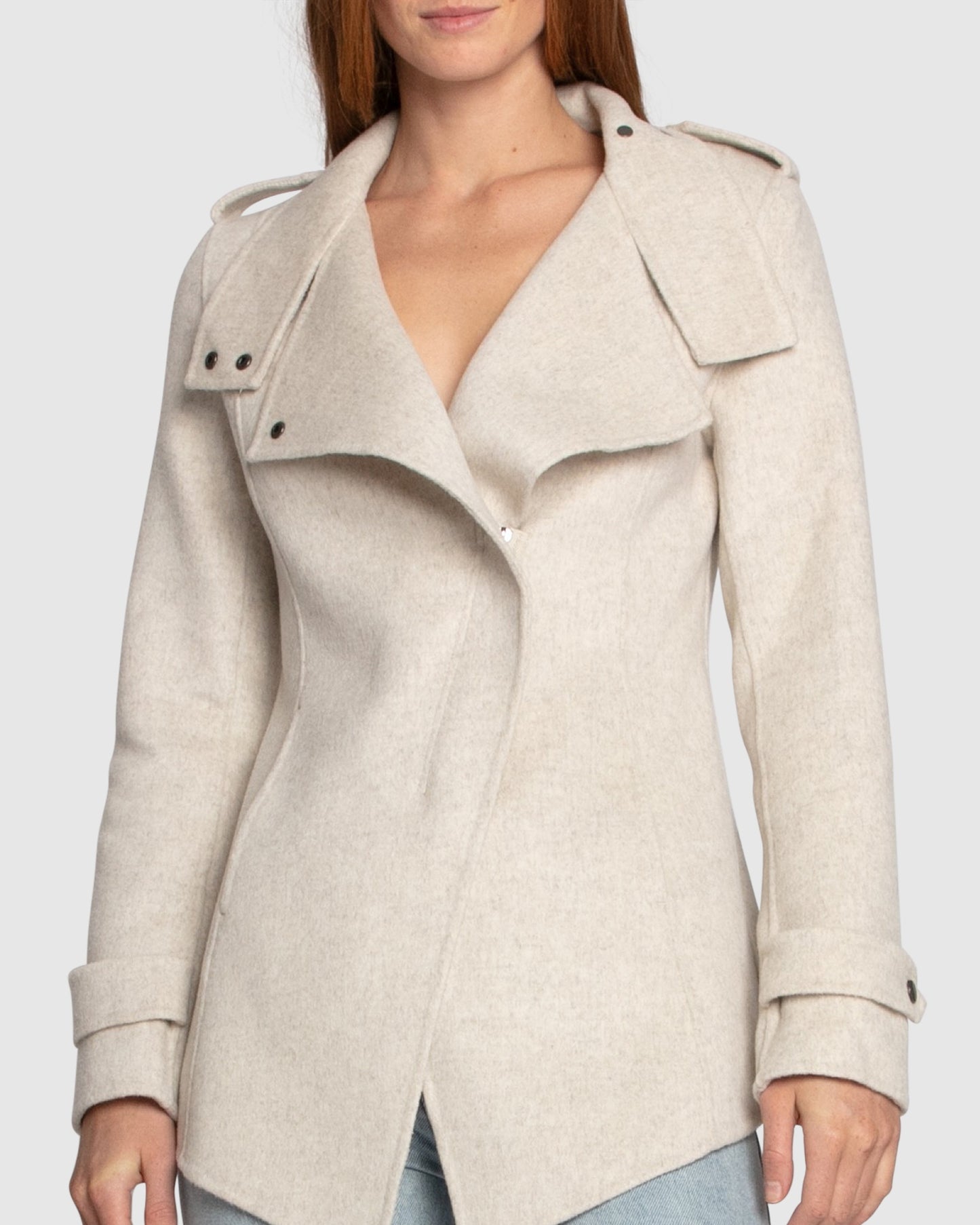 Bad Girl Wool Blend Moto Coat - Oat Marle