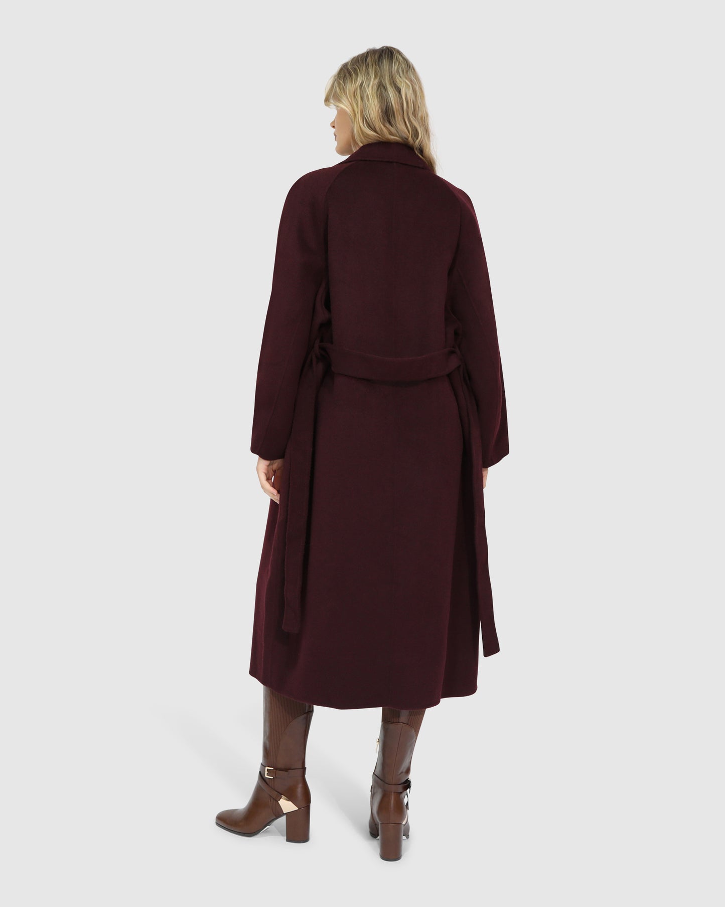 Big Girl Belted Wool Blend Coat - Burgundy