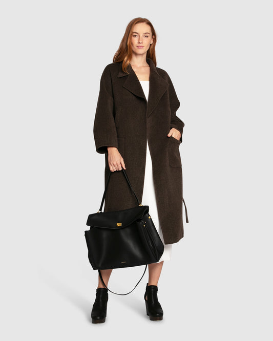 Big Girl Belted Wool Blend Coat - Brown