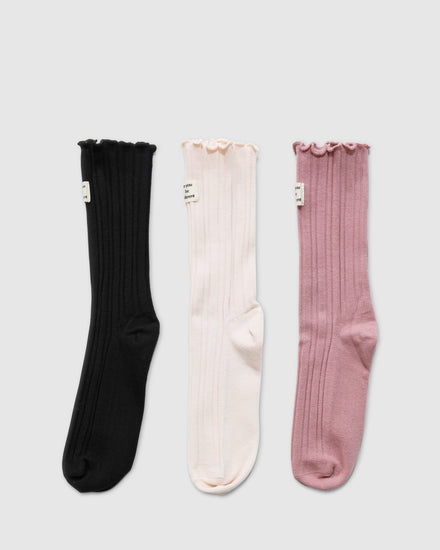 Beloved 3 Pack Socks - Black & Pink