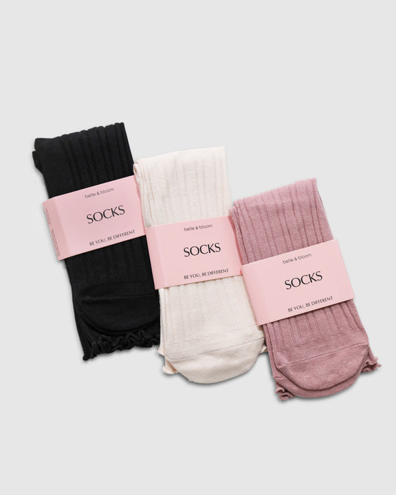 Beloved 3 Pack Socks - Black & Pink