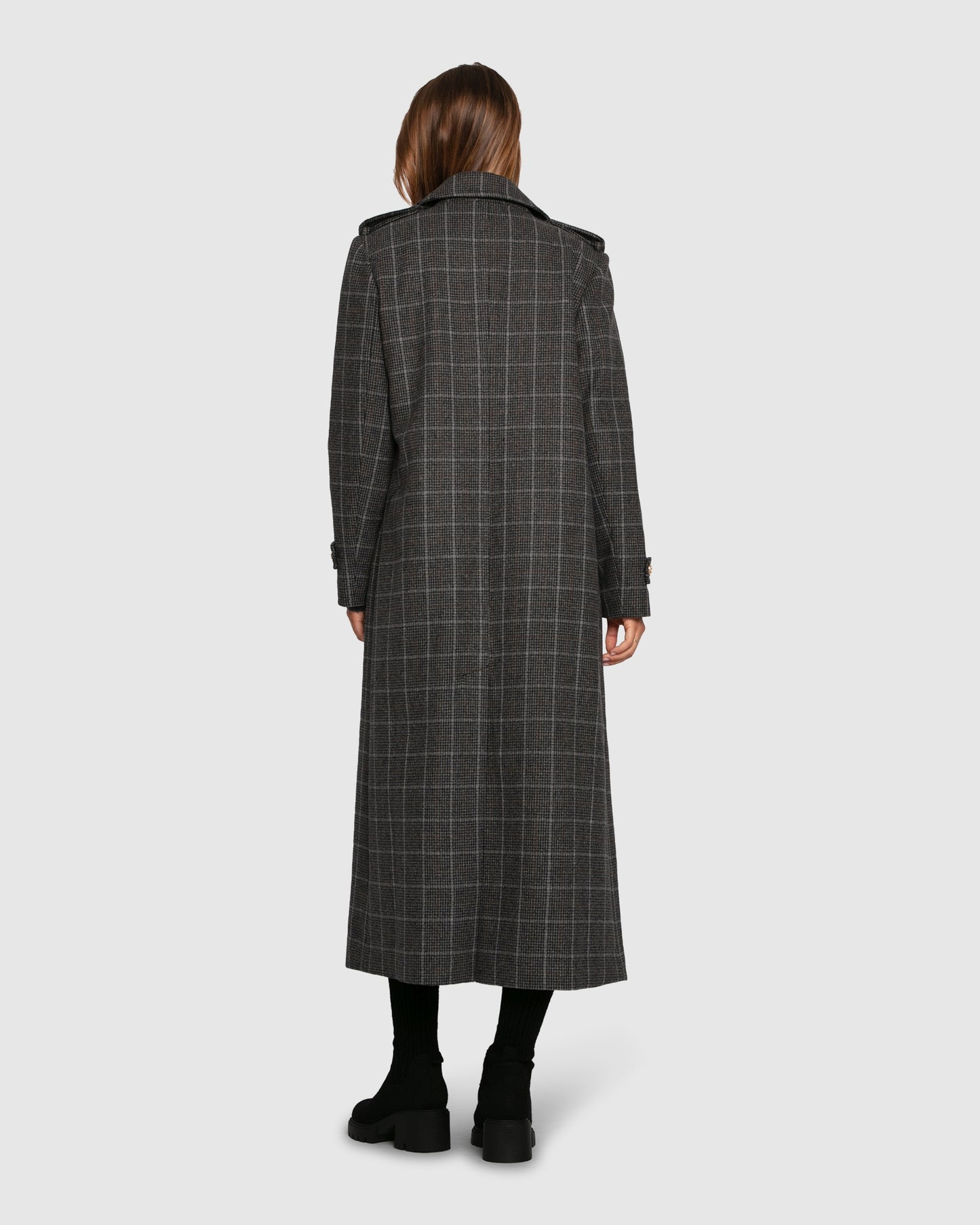 Command Wool Blend Double Breast Maxi Coat - Check