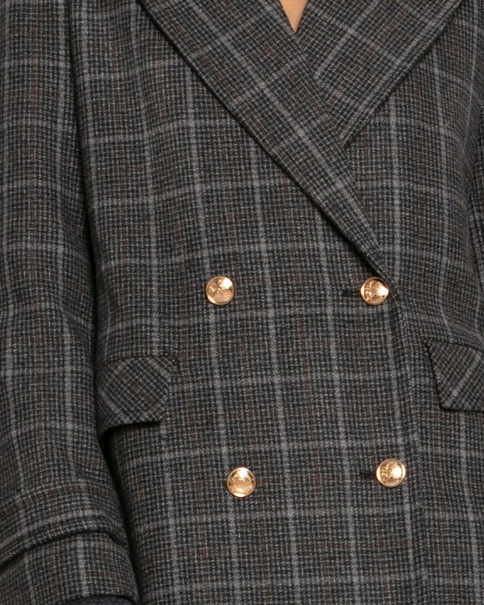 Command Wool Blend Double Breast Maxi Coat - Check