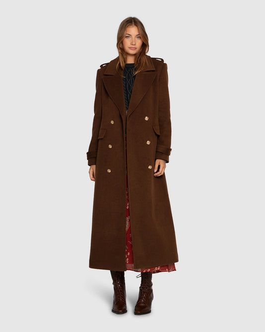 Command Wool Blend Double Breast Maxi Coat - Chocolate