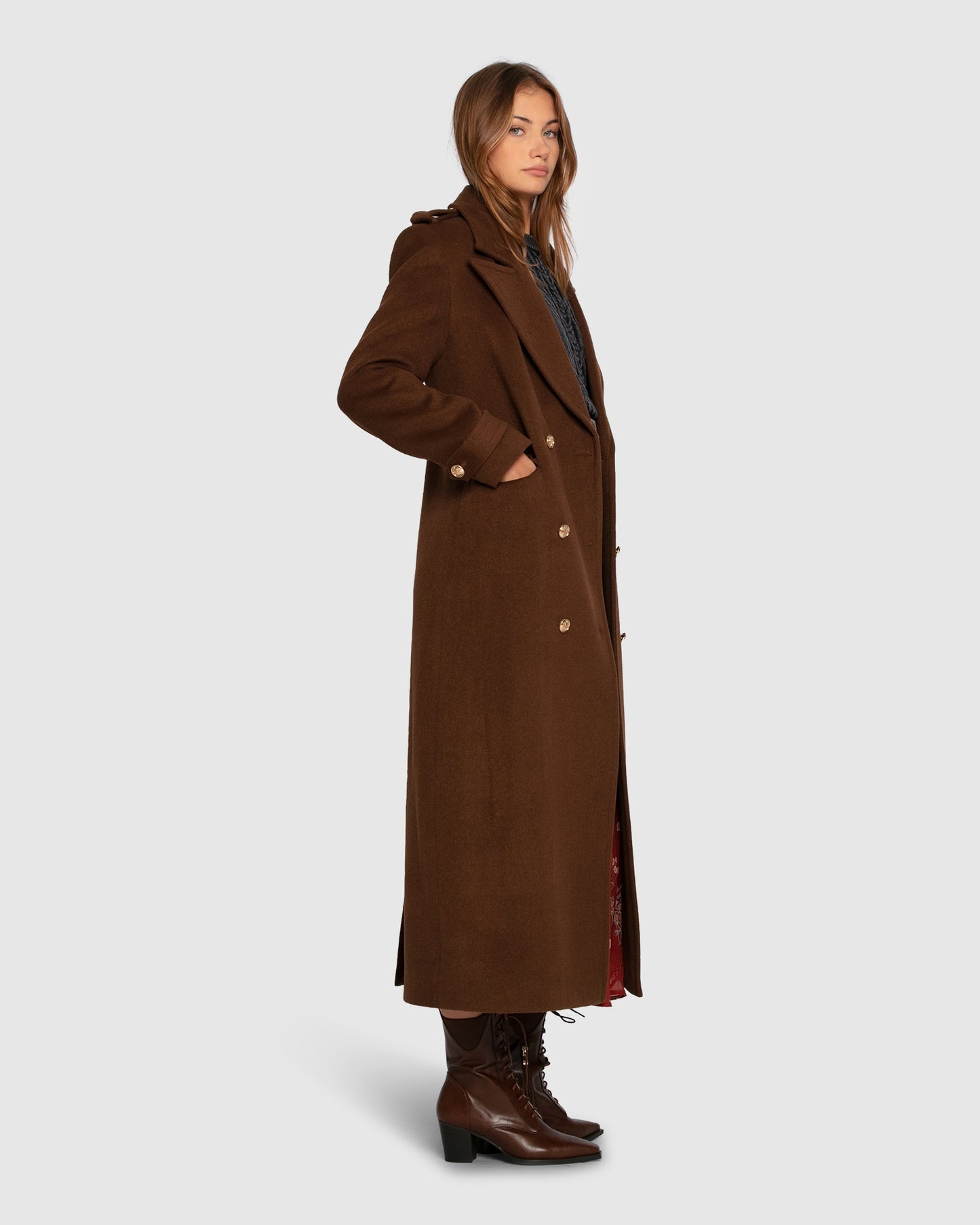 Command Wool Blend Double Breast Maxi Coat - Chocolate