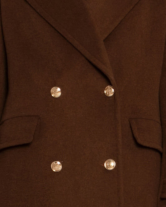 Command Wool Blend Double Breast Maxi Coat - Chocolate