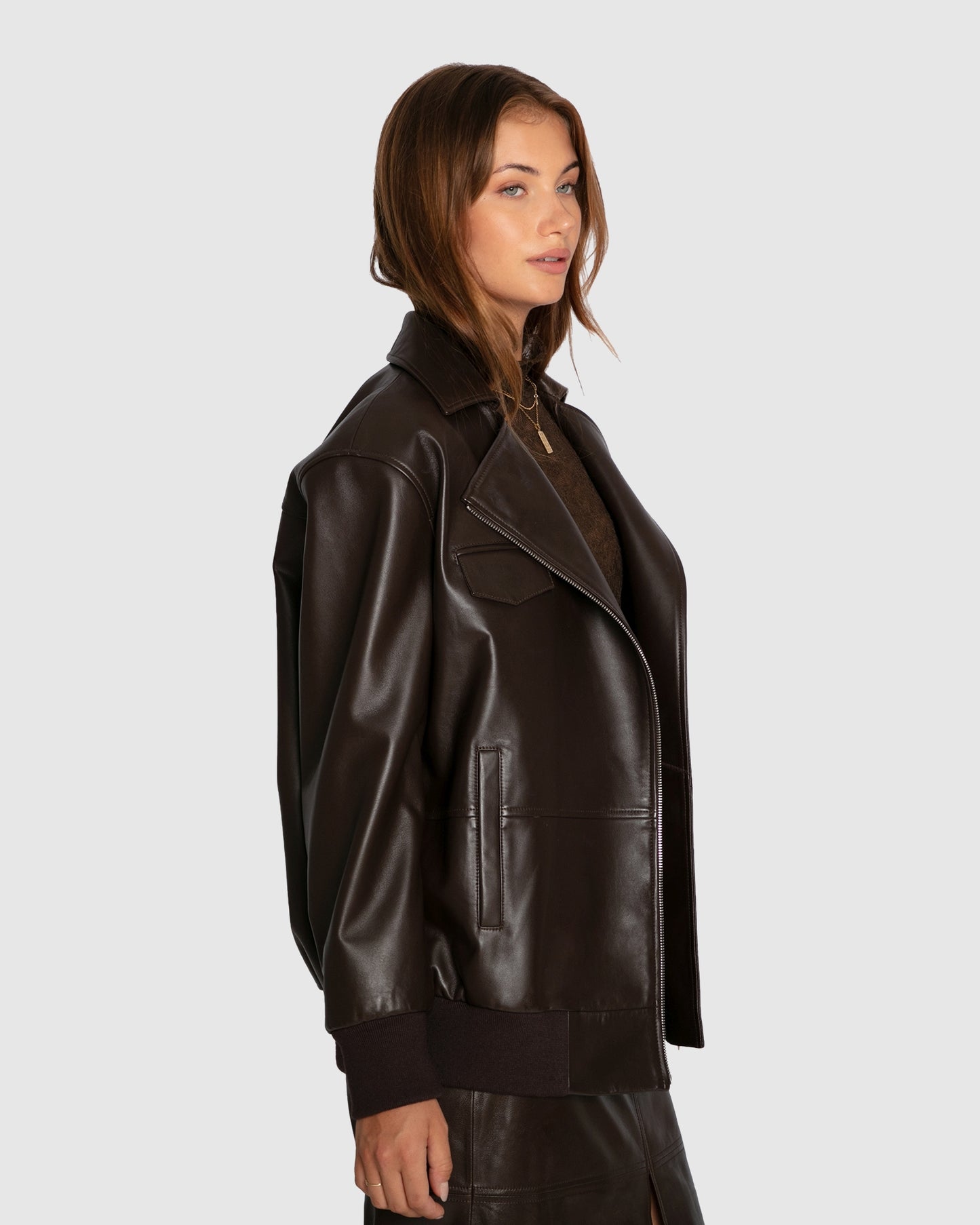 Desert Moon Leather Bomber Jacket - Chocolate