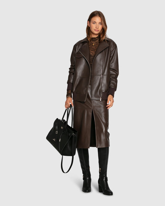 Desert Moon Leather Bomber Jacket - Chocolate