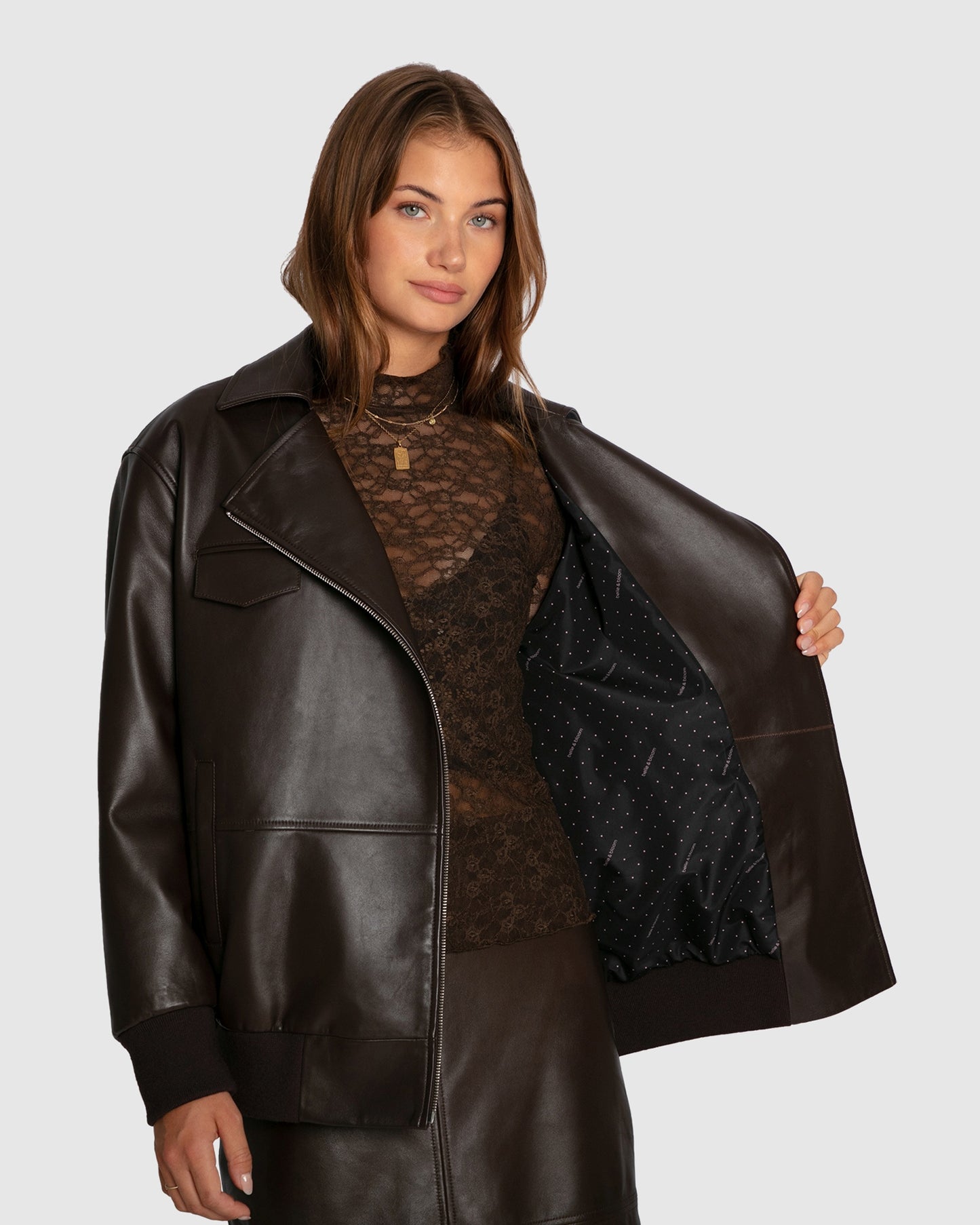 Desert Moon Leather Bomber Jacket - Chocolate
