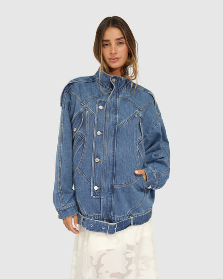 Downtown Denim Oversized Jacket - Medium Denim Wash
