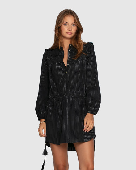 Off the Vine Lurex Stripe Mini Dress - Black