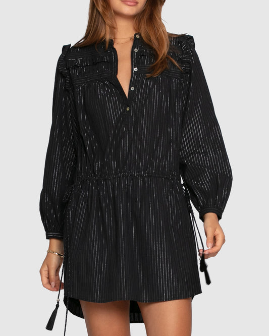 Off the Vine Lurex Stripe Mini Dress - Black
