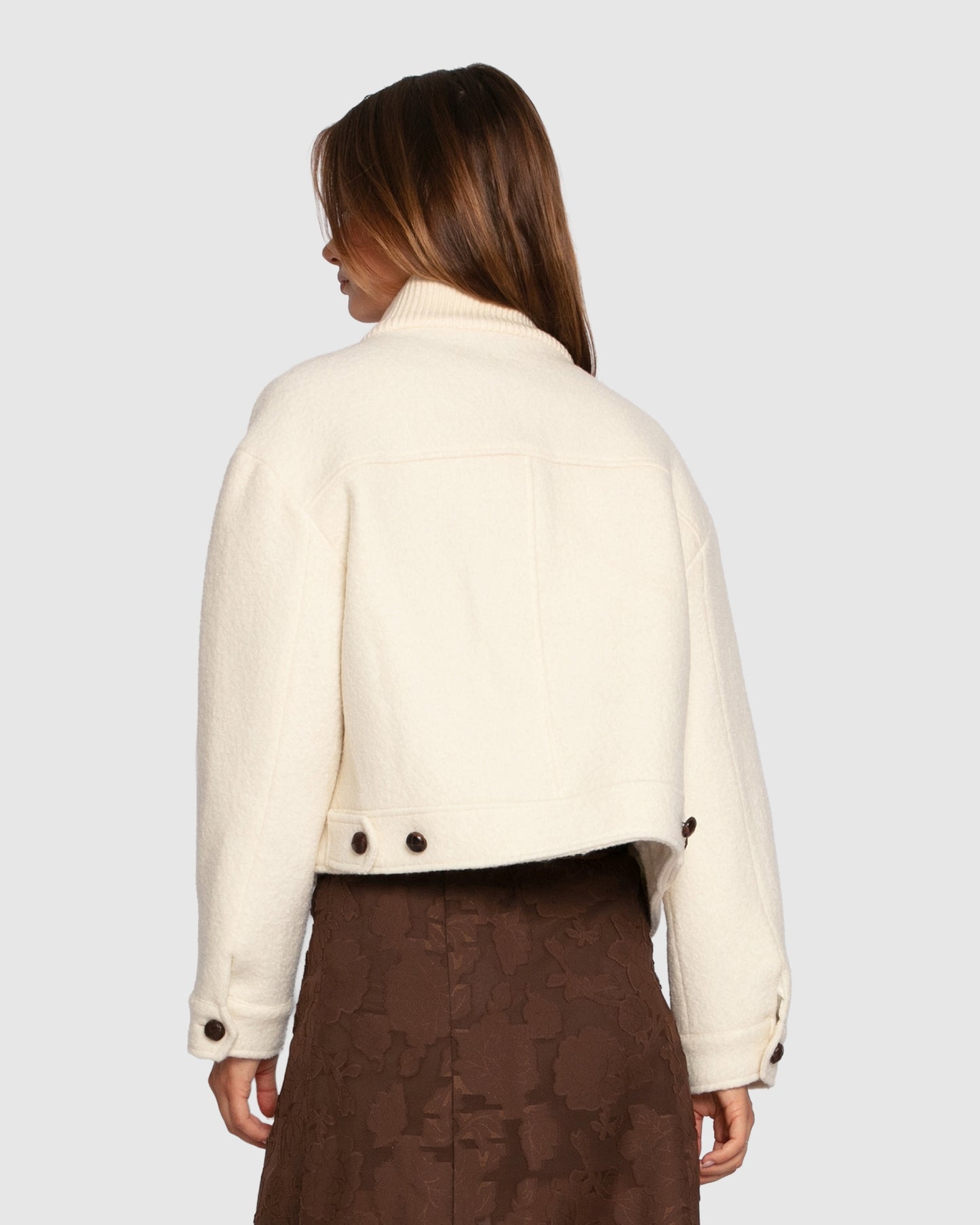 Crystal Skies Cropped Wool Rib Jacket - Cream