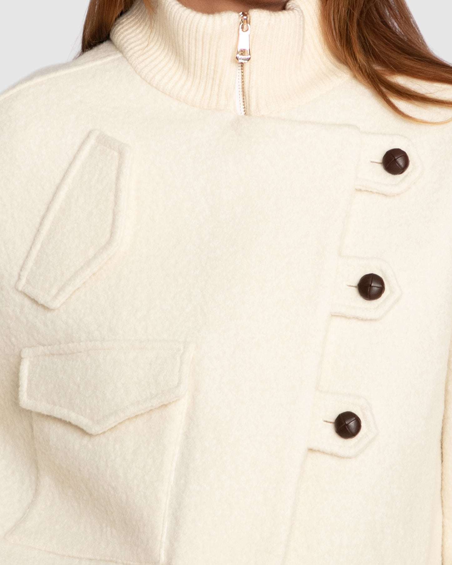 Crystal Skies Cropped Wool Rib Jacket - Cream