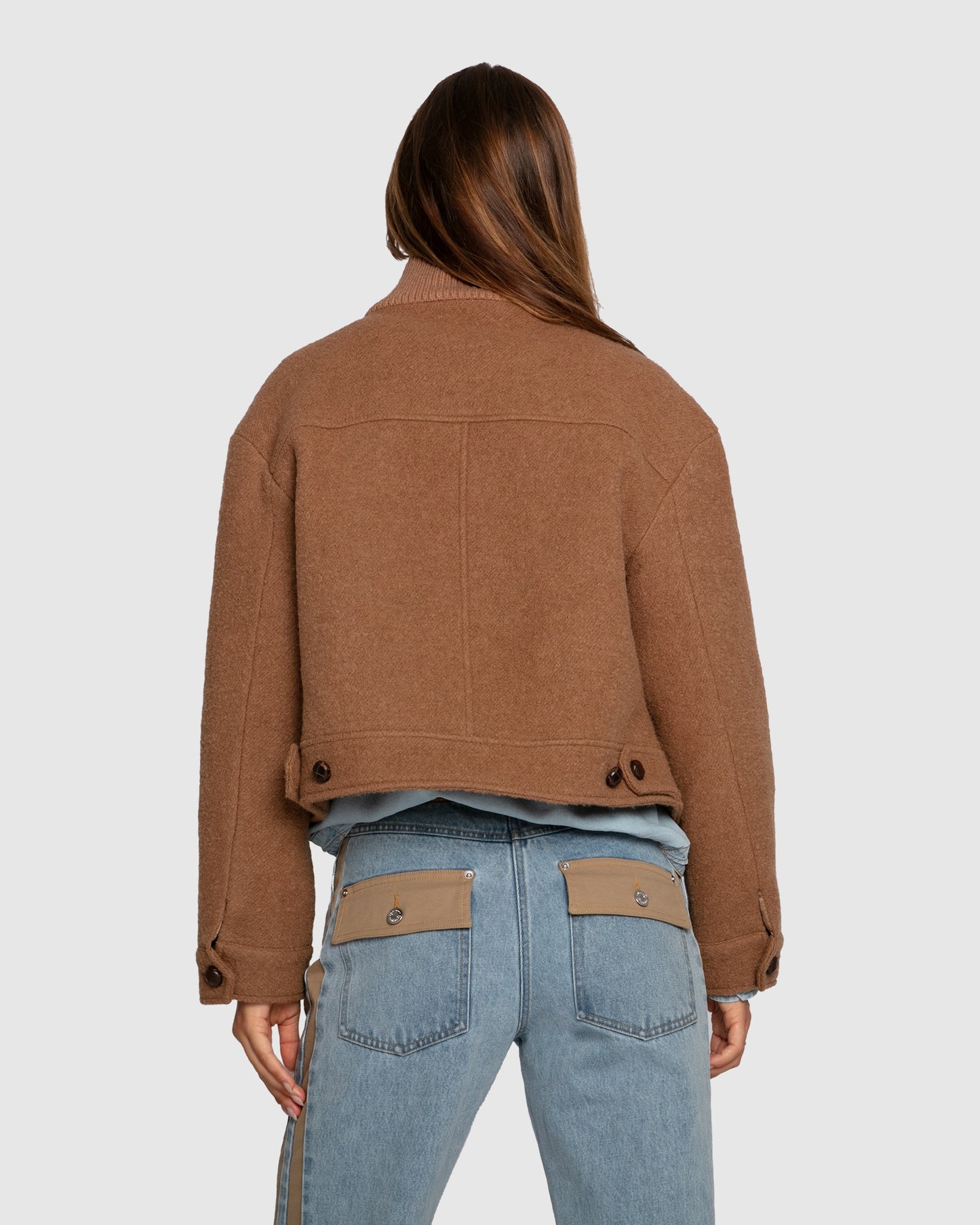 Crystal Skies Cropped Wool Rib Jacket - Vicuna