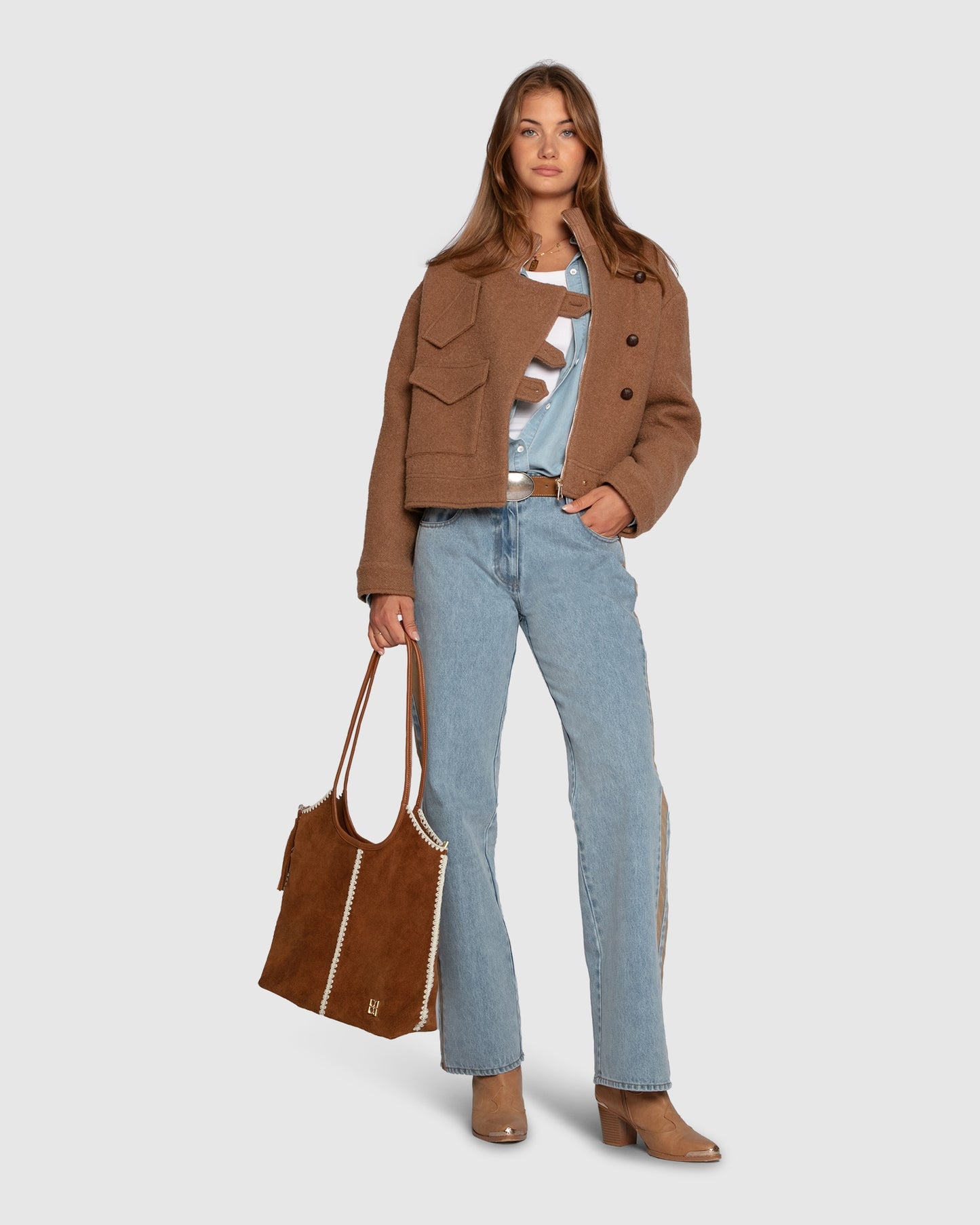 Back To Friends Suede Shopper - Tan