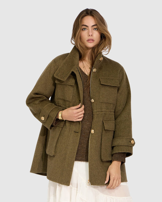 On The Move Drawstring Jacket - Olive