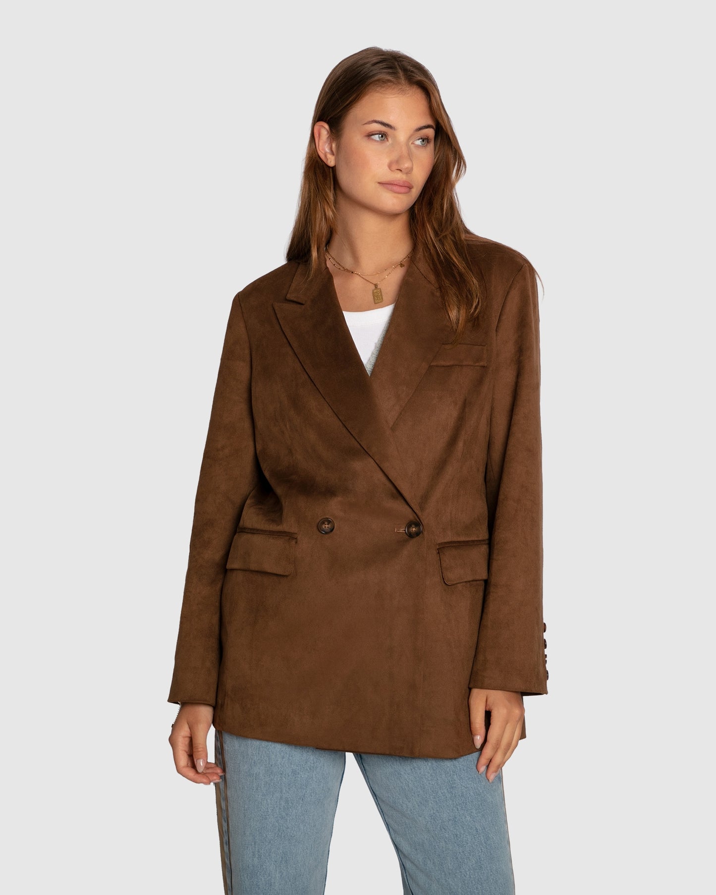 Charmer Faux Suede Blazer -  Brown