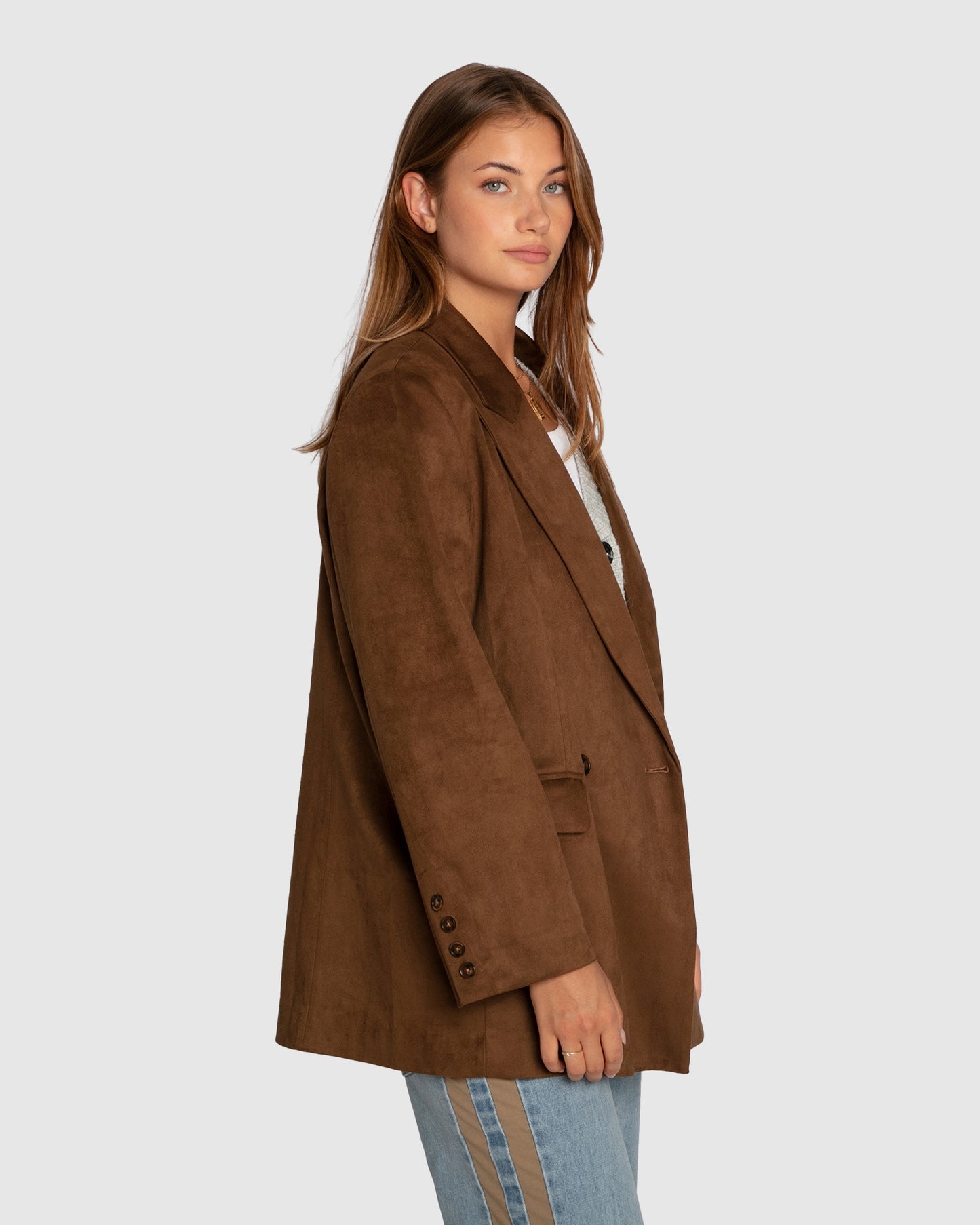 Charmer Faux Suede Blazer -  Brown