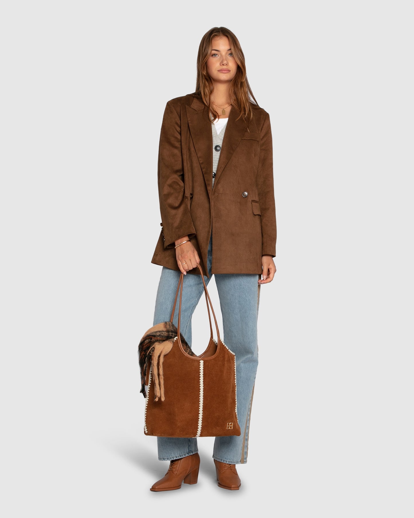 Charmer Faux Suede Blazer -  Brown