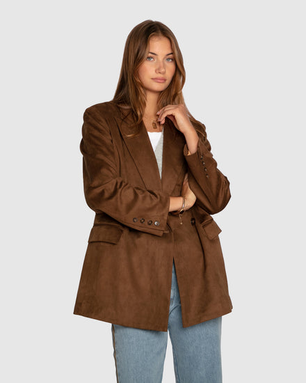 Charmer Faux Suede Blazer -  Brown