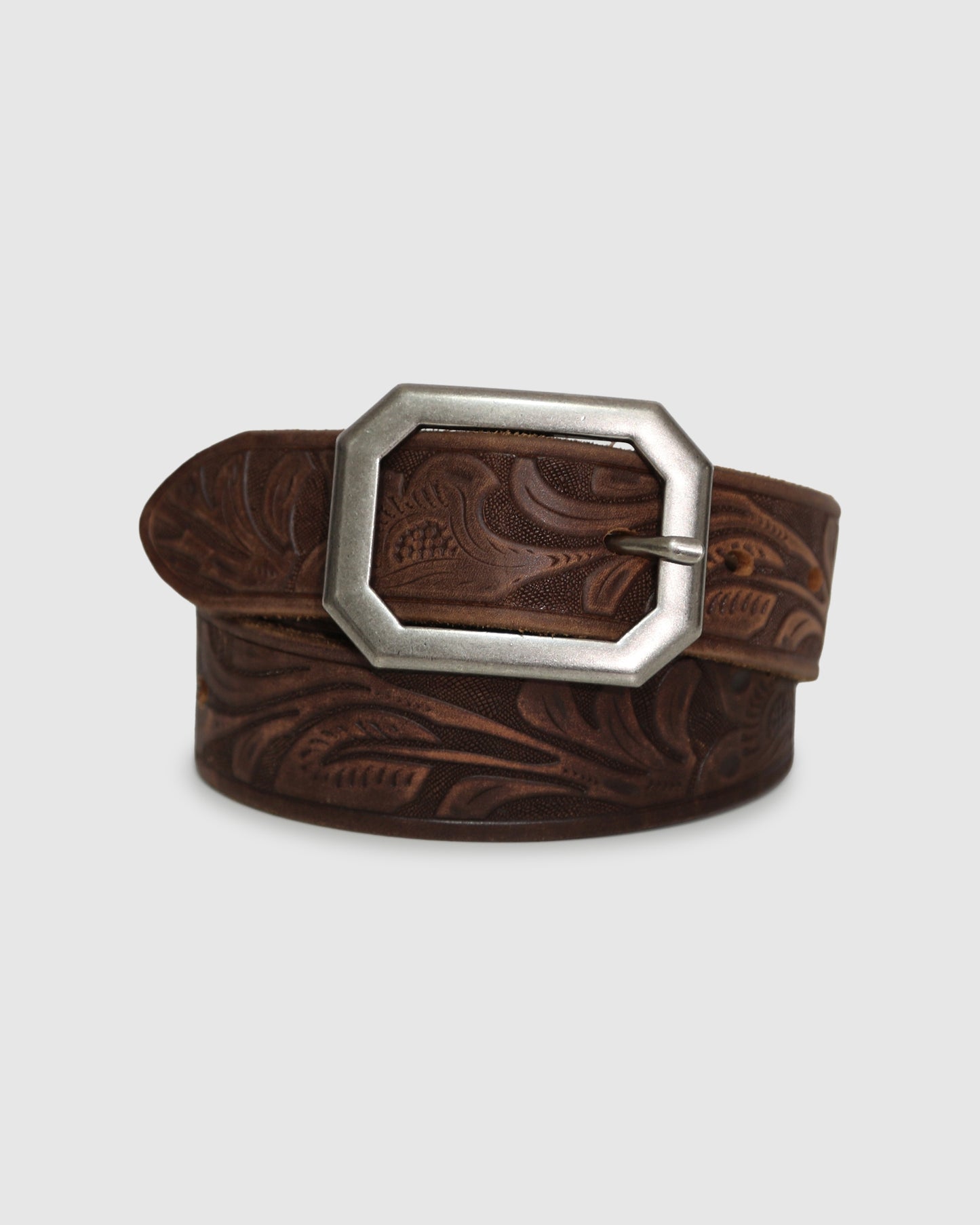 Stand By Me Embossed Leather Belt - Chocolate