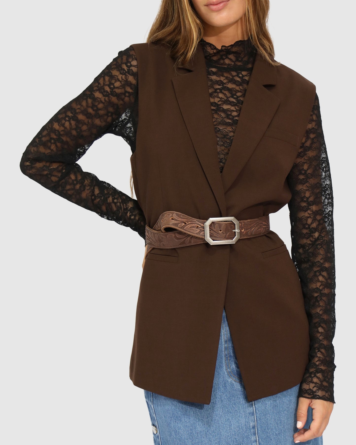 Stand By Me Embossed Leather Belt - Chocolate