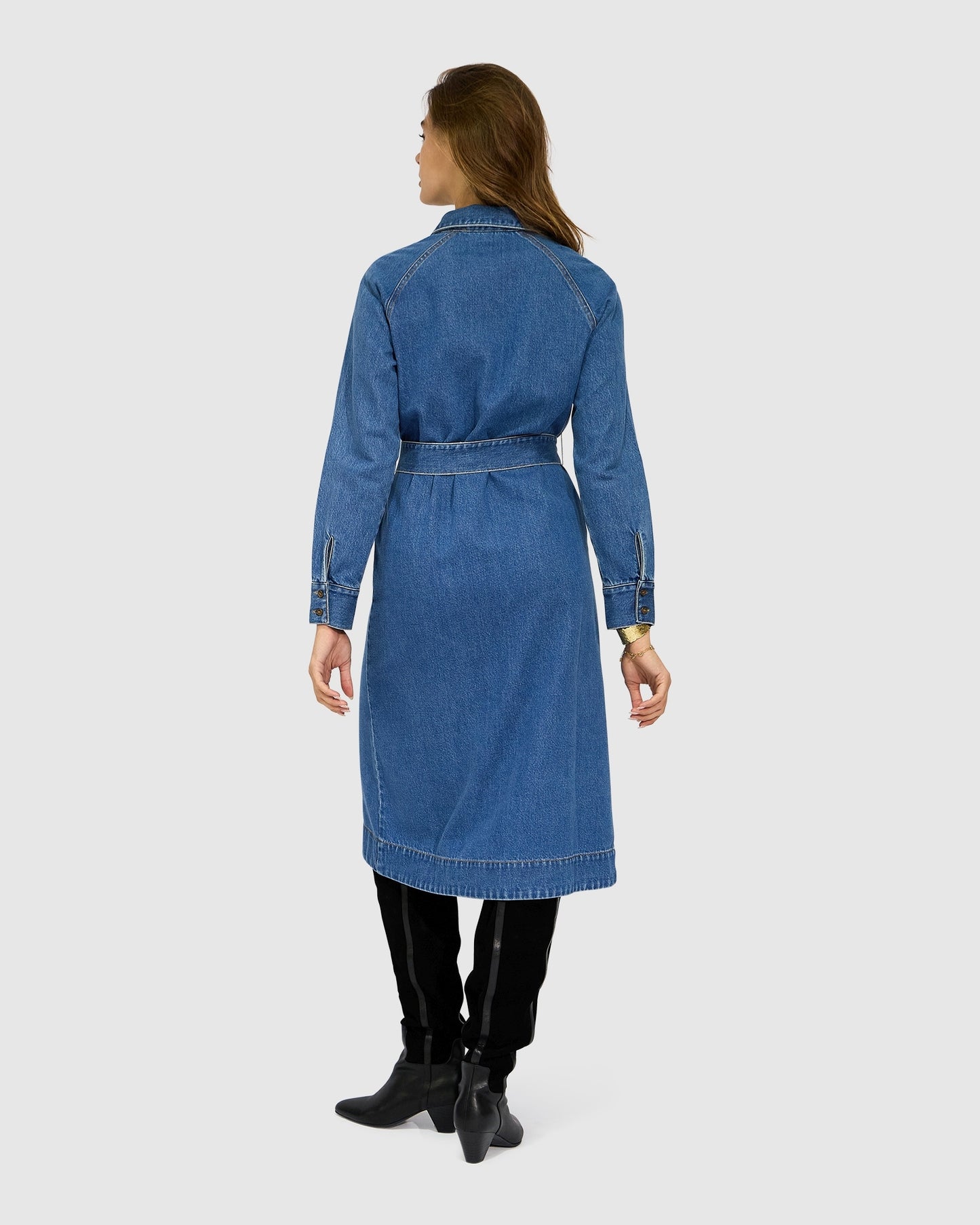 See Through You Midi Belted Trench Dress - Mid Blue