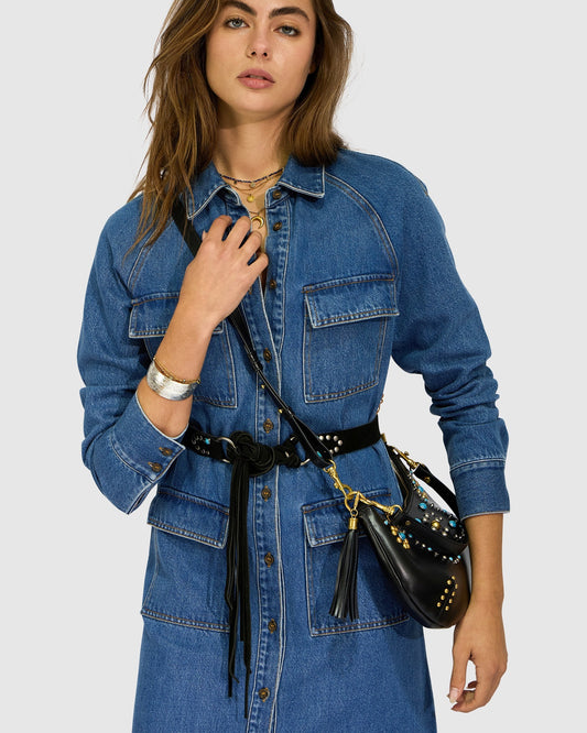 See Through You Midi Belted Trench Dress - Mid Blue