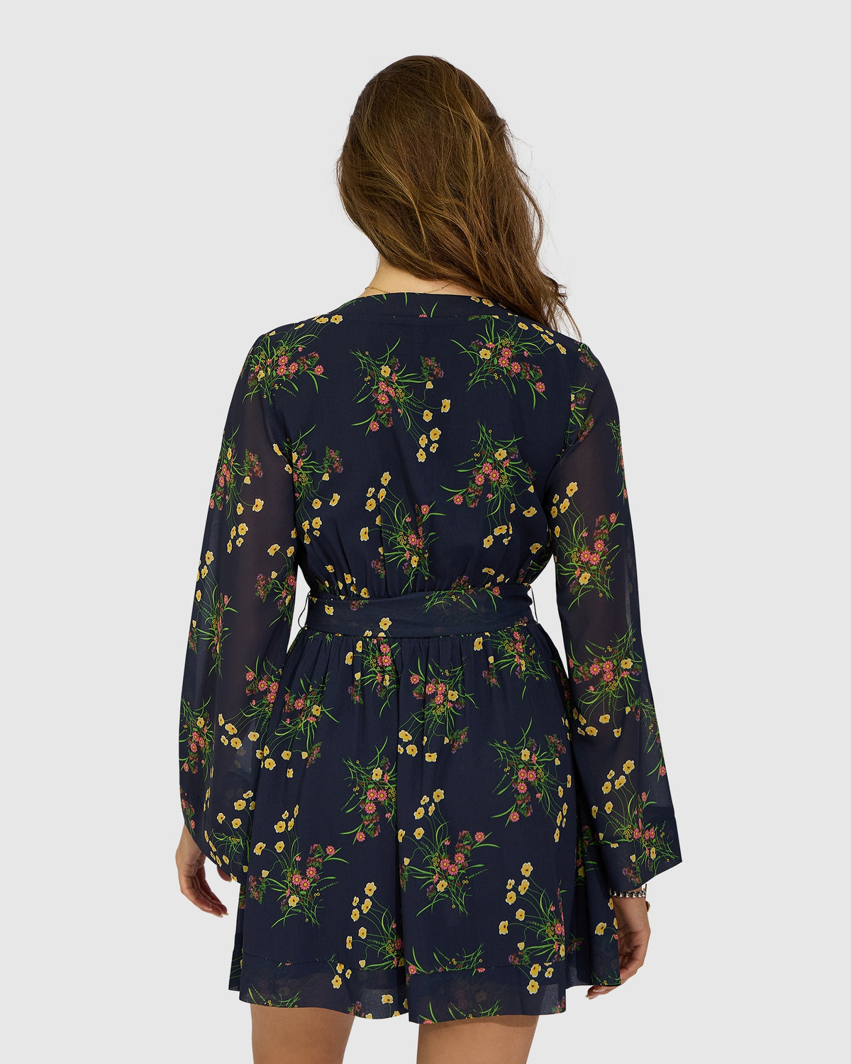Precision Flared Sleeve Mini Dress - Navy Floral