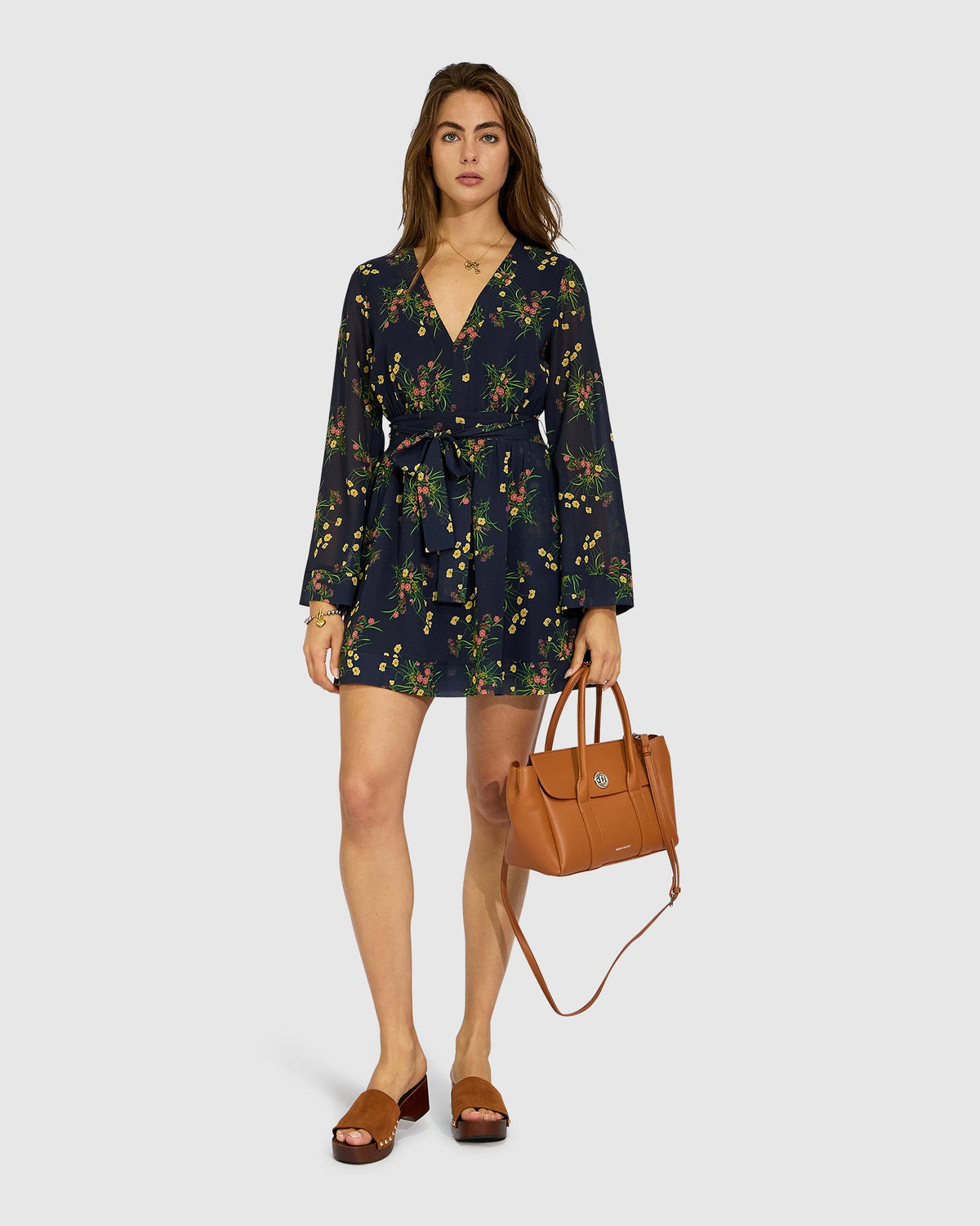 Precision Flared Sleeve Mini Dress - Navy Floral