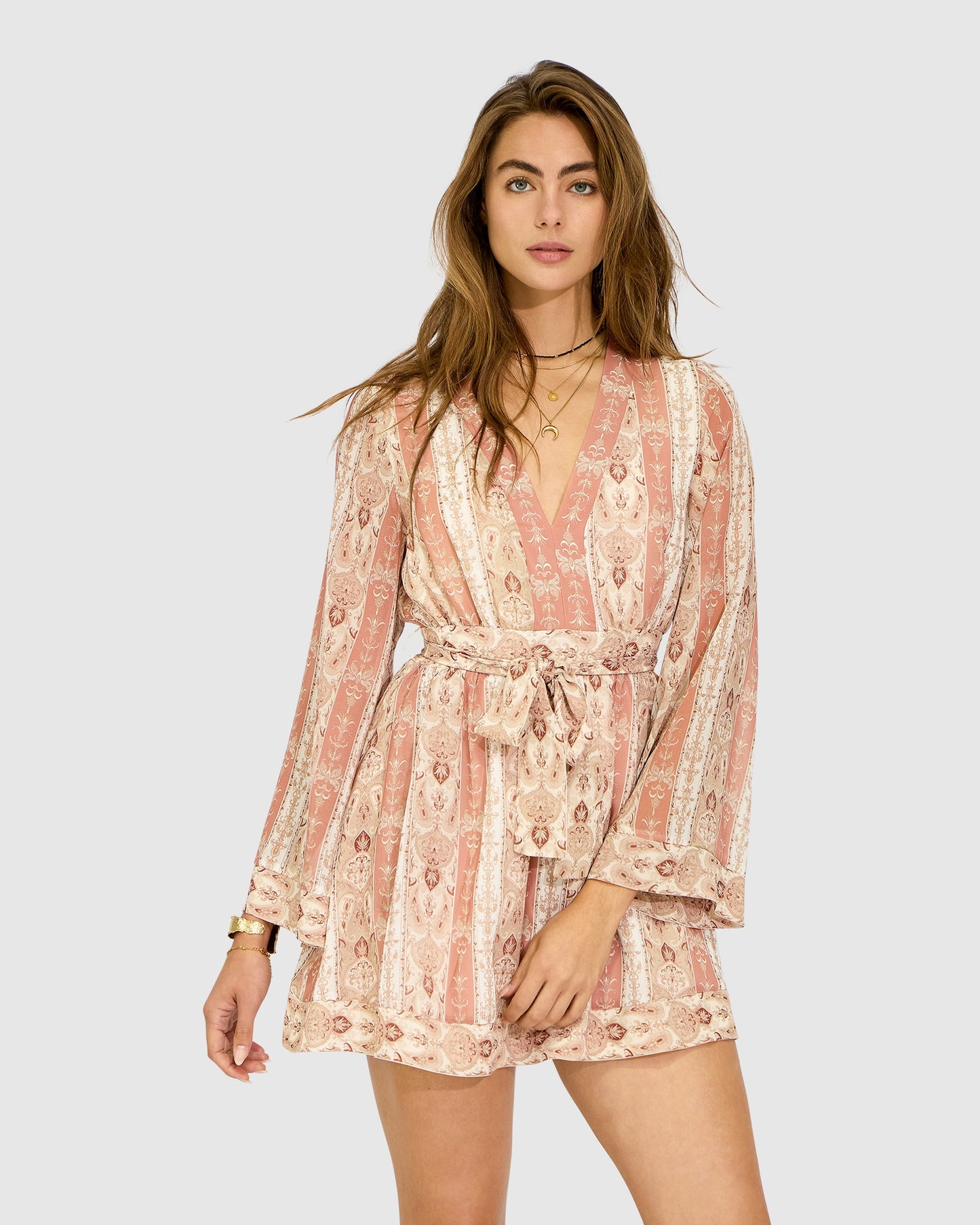 Precision Flared Sleeve Mini Dress - Rose