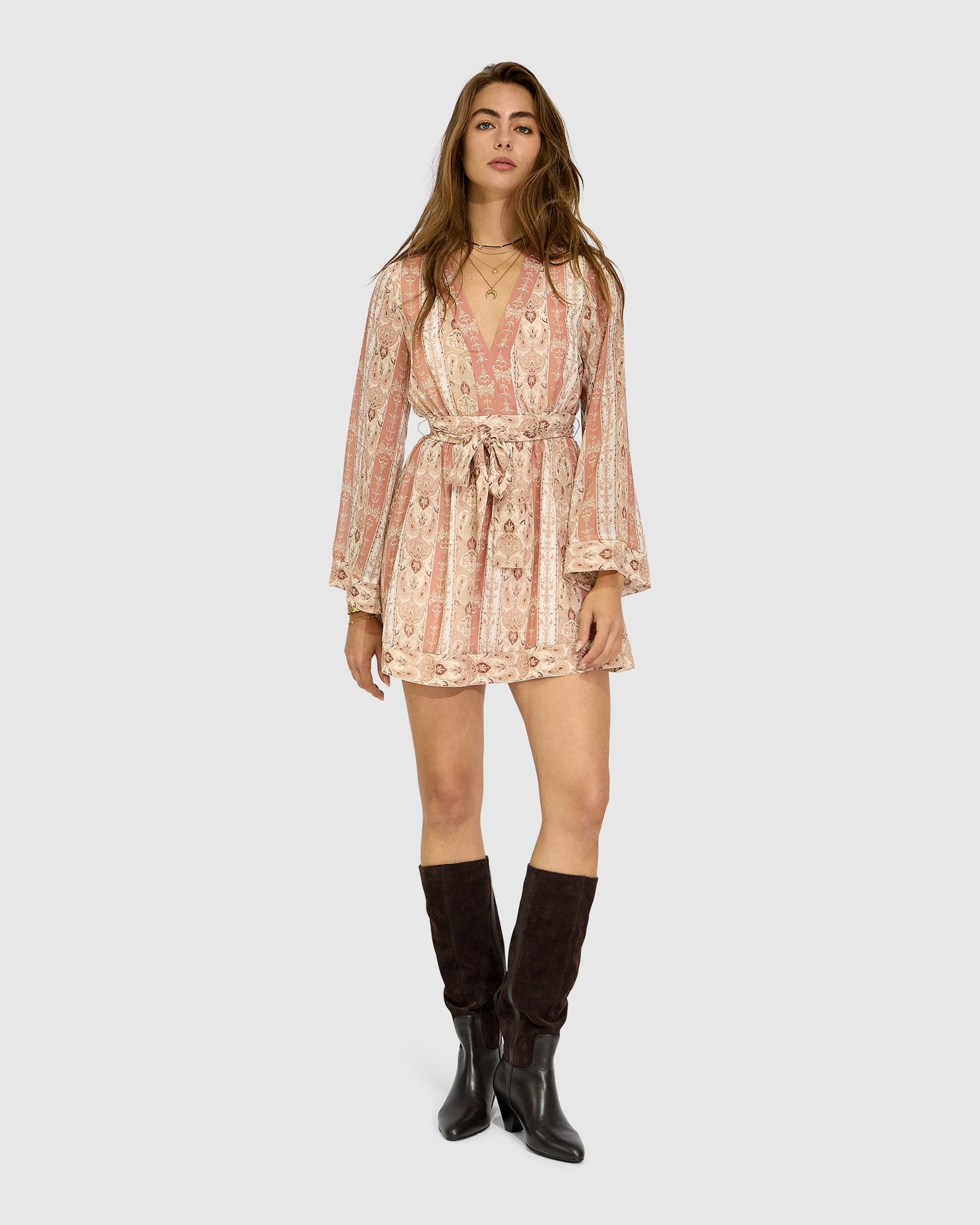 Precision Flared Sleeve Mini Dress - Rose