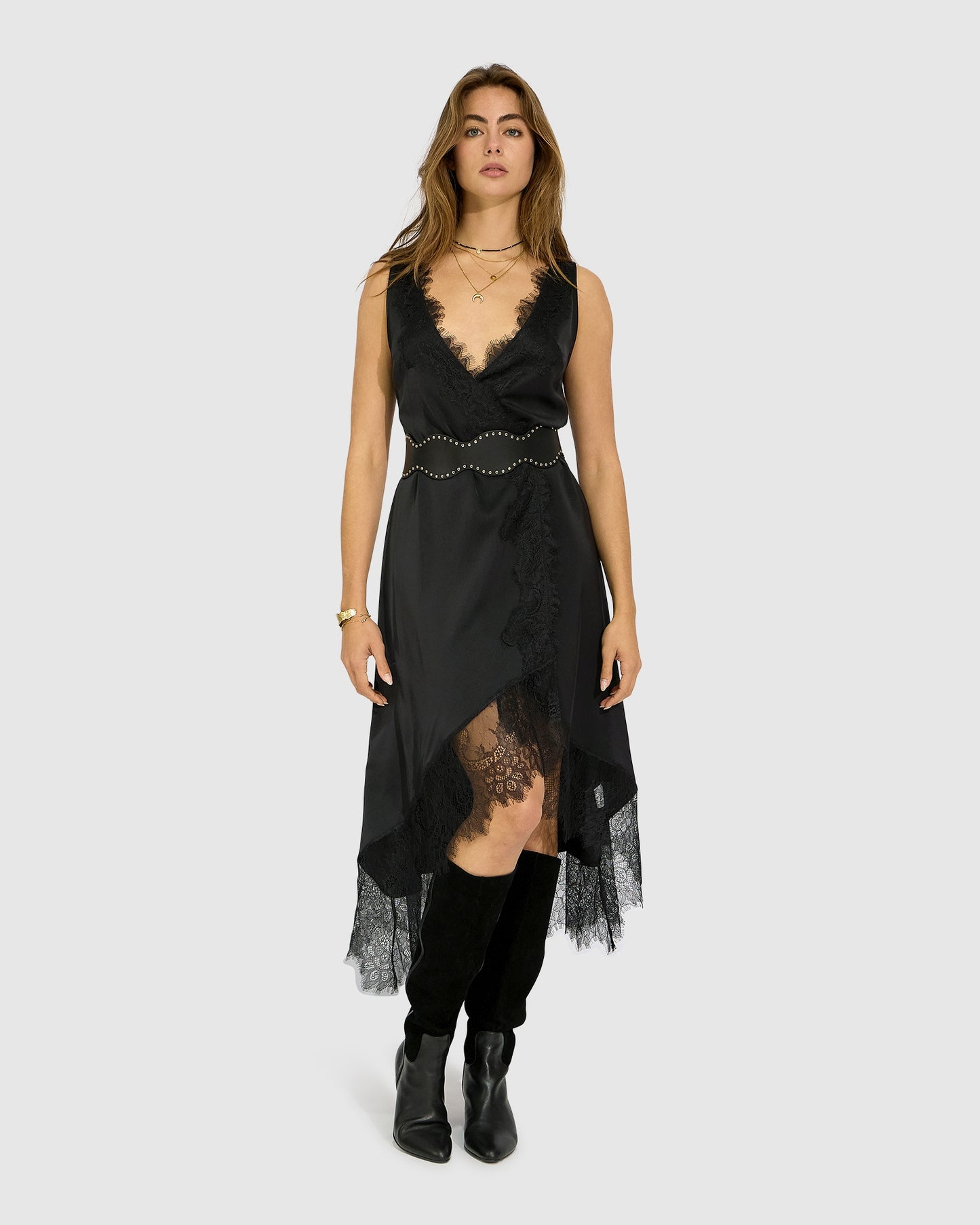 Soft Temptation Lace Trim Wrap Dress - Black