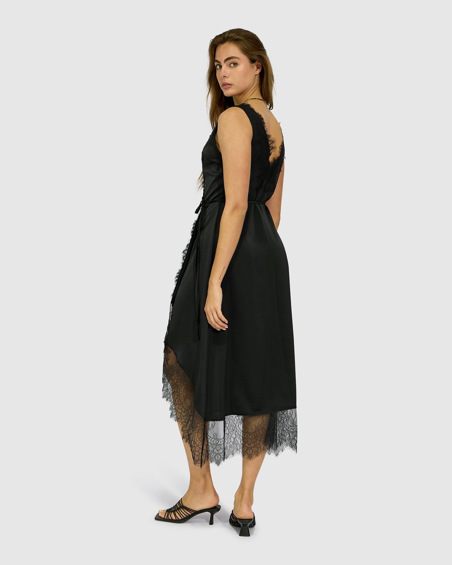 Soft Temptation Lace Trim Wrap Dress - Black
