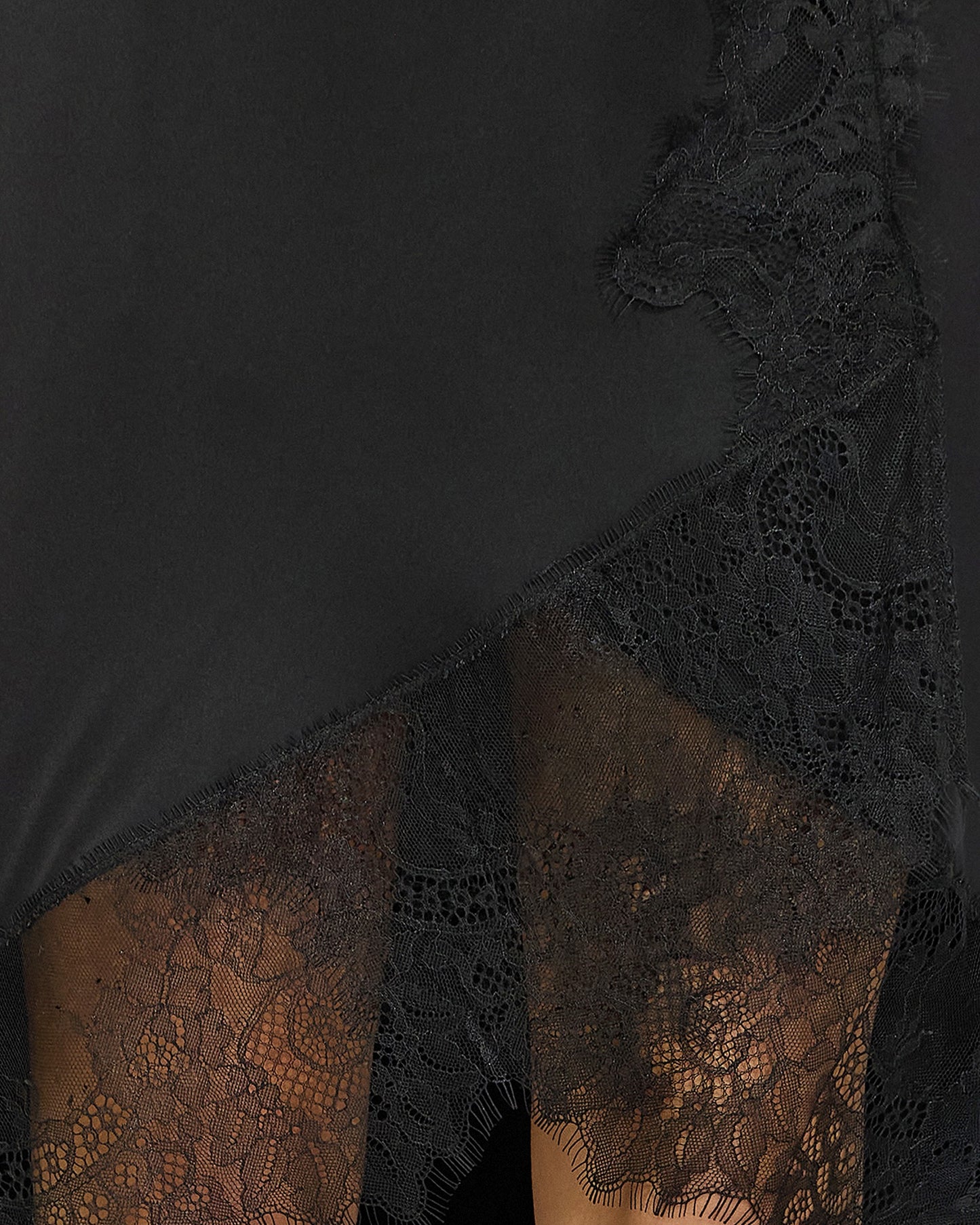 Soft Temptation Lace Trim Wrap Dress - Black