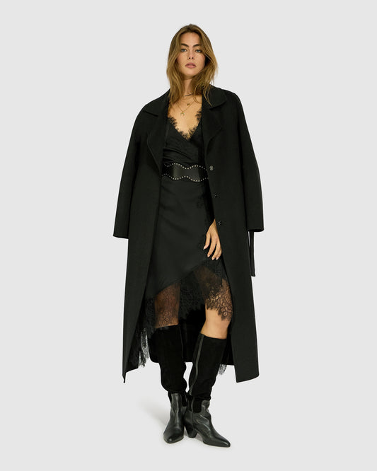 Soft Temptation Lace Trim Wrap Dress - Black
